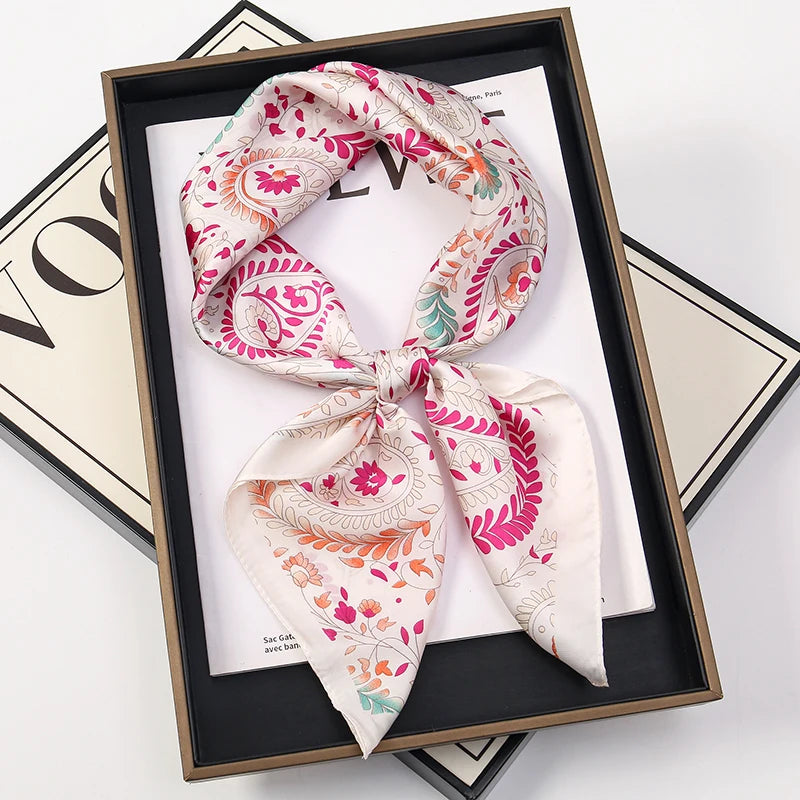 Bohemian Style Print Luxury Brand Silk Square Scarf Women Satin Shawls Neckerchief Wrap Scarves Bandana Hair Hjiab Floral
