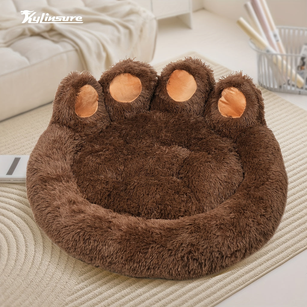 Cute Bear Paw Shaped Dog Bed And Cat Bed, Calm Donut Dog Bed, Warm And Comfortable Soft Dog Round Bed, Plush Dog And Cat Mattress Bed. Give Your Baby A Warm And Comfortable Mattress! with A Pet Scarf