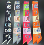 Brand Design Lattice Horse Scarf Women Luxury Silk Scarf Fashion Hair Headband Foulard Skinny Bag Scarves Neckerchief