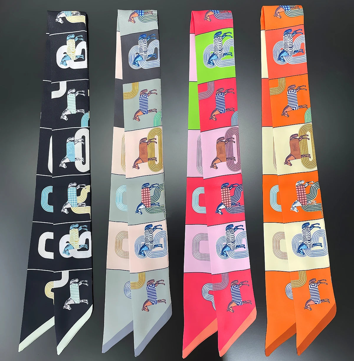 Brand Design Lattice Horse Scarf Women Luxury Silk Scarf Fashion Hair Headband Foulard Skinny Bag Scarves Neckerchief