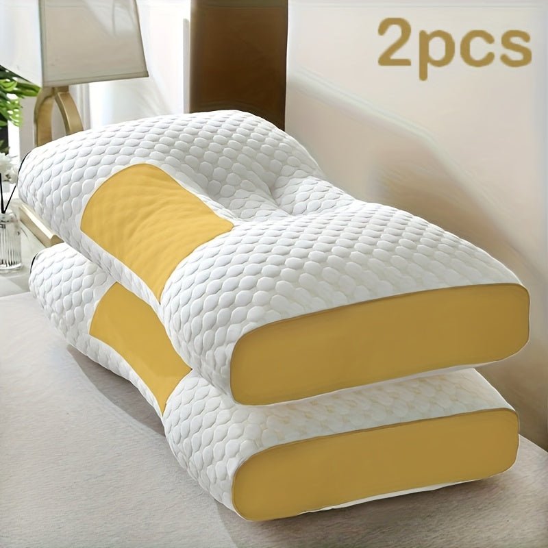 [2 Neck Massage Pillows] 2 Soft Woven Neck Massage Couple Pillows - Buy 1 Get 1 Free, Adjustable Ergonomic Orthotic Profile Support, High Quality Pillow Core, Detachable Pillowcase For Sleeping Comfort