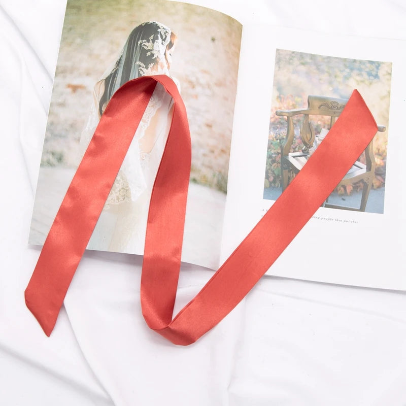 30 Colors Women Narrow Long Scarf 100x4cm Solid Color Chiffon Red Tie Black Bag Ribbon Headband Choker Streamer Lady Accessories